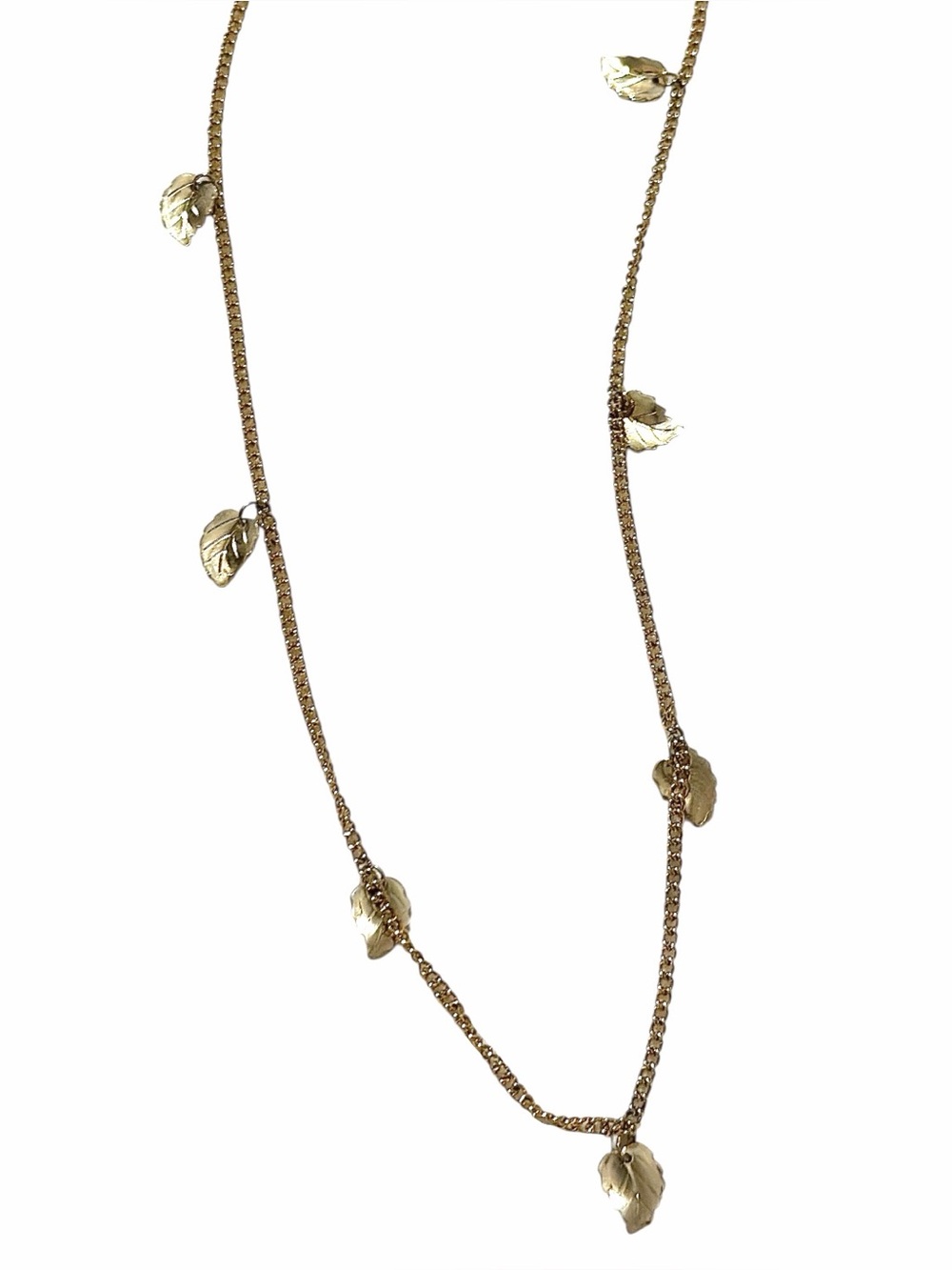 Beeline Gold Tone Leaf Charm Long Necklace Botanical Vintage Style